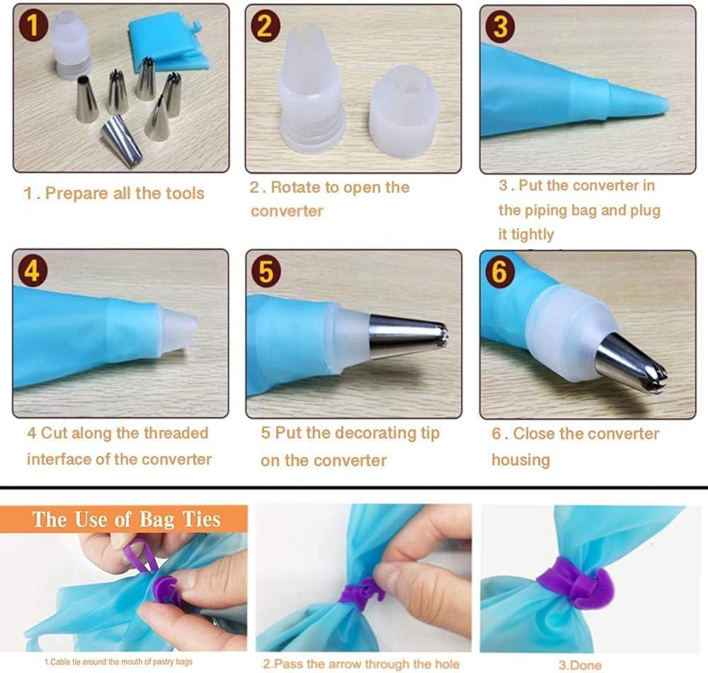 Piping Bags, Reusable Pastry Bags, Silicone Icing Bags In 3 Size (12"+14"+16"), 6 Icing Couplers For Standard Tips, 6 Frosting Bag Ties Cake Decorating Bags