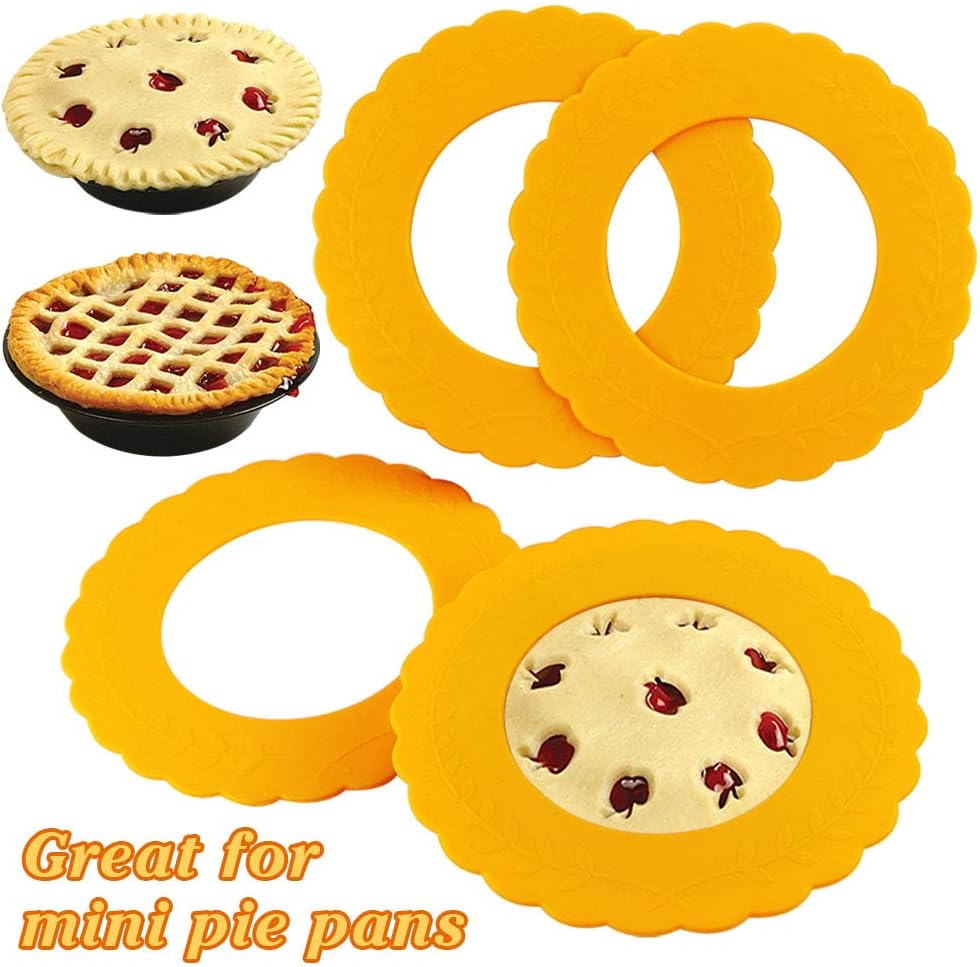 Webake Mini Silicone Pie Shield 4 Pack, Pie Crust Protector Shield for Mini Pie Pans, BPA Free European Food Grade Silicone Pinch Test Passed, Fits Rimmed Pie Dish 5” - 6” to Protect Edge from Burning