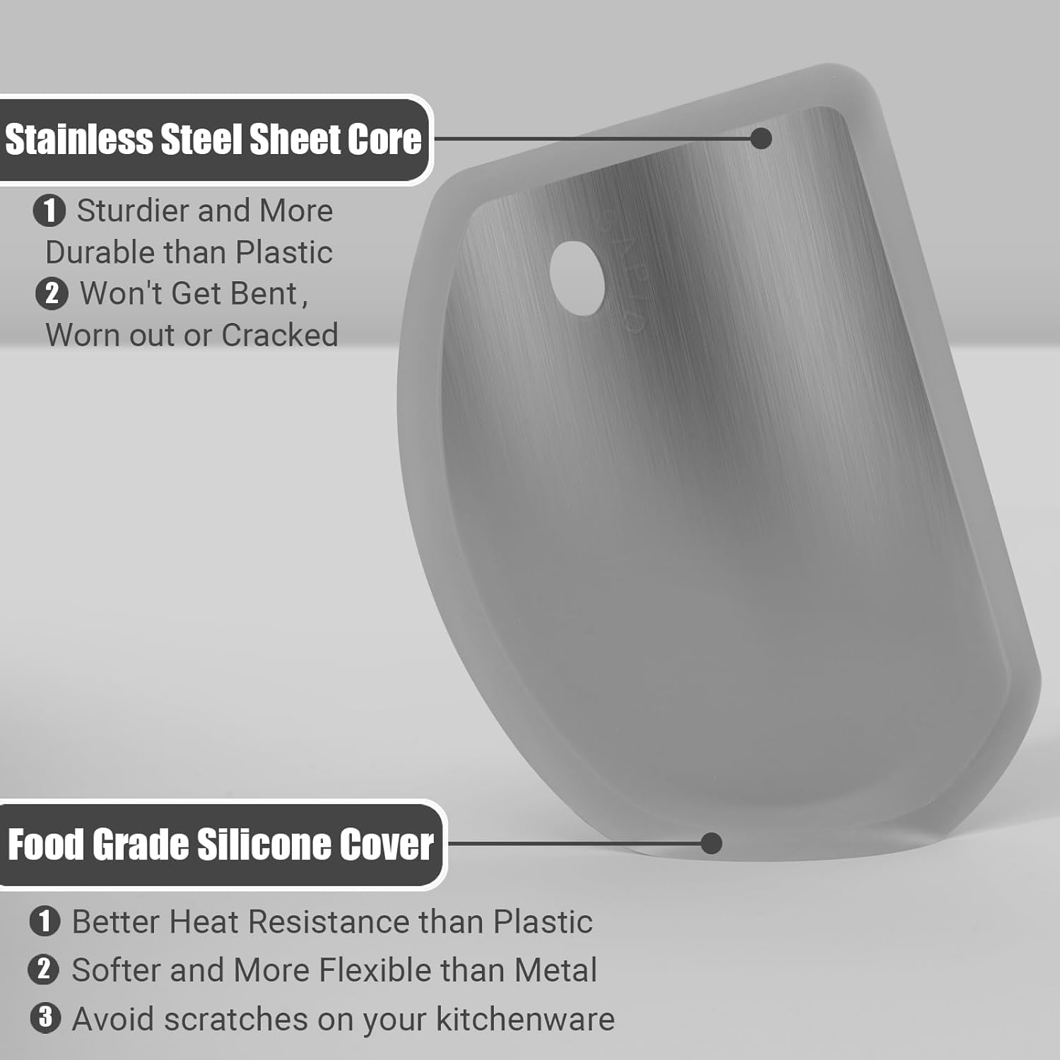 Sapid Flexible Curved Edge Silicone Bowl Scraper(5.98"x4.3"), Food Grade Dough Scraper for Baking Sourdough Bread, Cake, Multipurpose Kitchen Dish Scrapers, Easy to Clean (1, Gray)