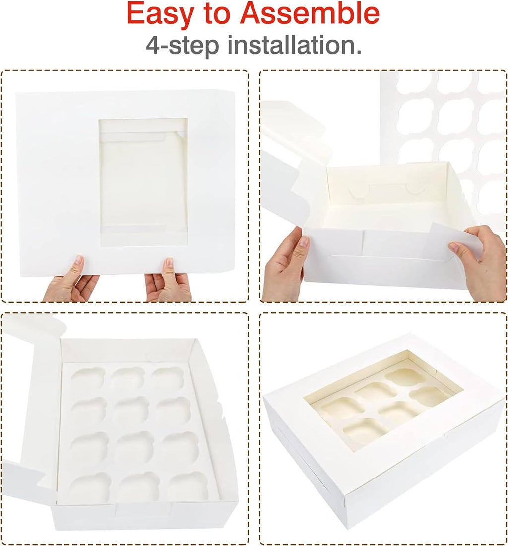 Moretoes 15 Sets Cupcake Boxes, 12 Count Cupcake Containers, 13x10x3.5 Inches Bakery Boxes with Window and Inserts to Fit Muffins, for Birthday Holiday Party Bakery Supplies