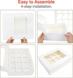 Moretoes 15 Sets Cupcake Boxes, 12 Count Cupcake Containers, 13x10x3.5 Inches Bakery Boxes with Window and Inserts to Fit Muffins, for Birthday Holiday Party Bakery Supplies