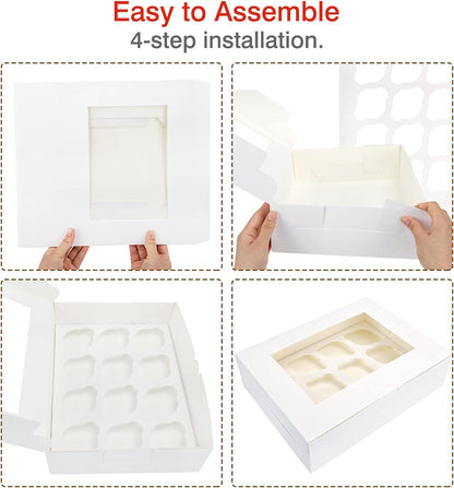 Moretoes 15 Sets Cupcake Boxes, 12 Count Cupcake Containers, 13x10x3.5 Inches Bakery Boxes with Window and Inserts to Fit Muffins, for Birthday Holiday Party Bakery Supplies