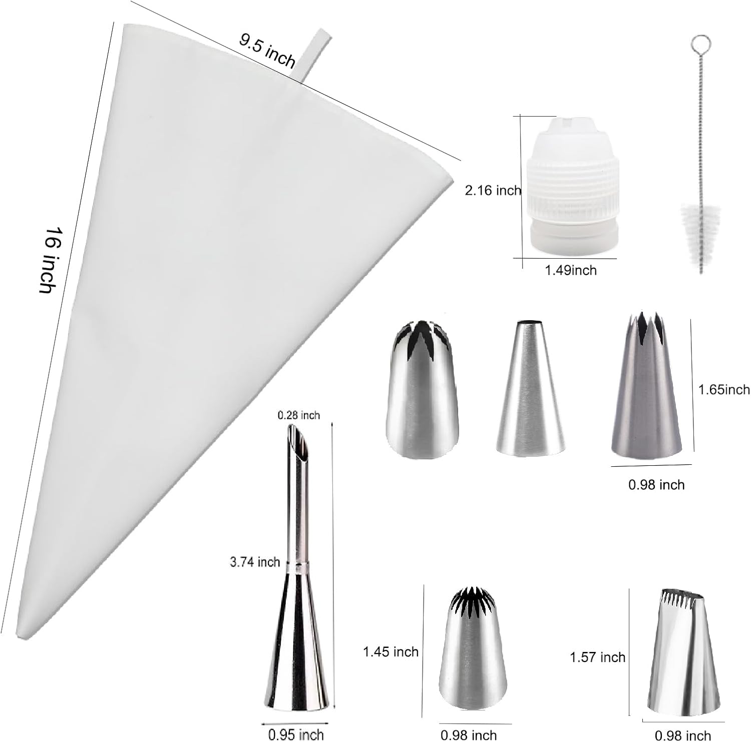 Reusable Cotton Piping Bags and Tips Set- Frosting Piping Kit for Baking 6pcs Large Stainless Icing Tips for Cake Decorating- Icing Bag,Coupler I Professional Cupcake Kit