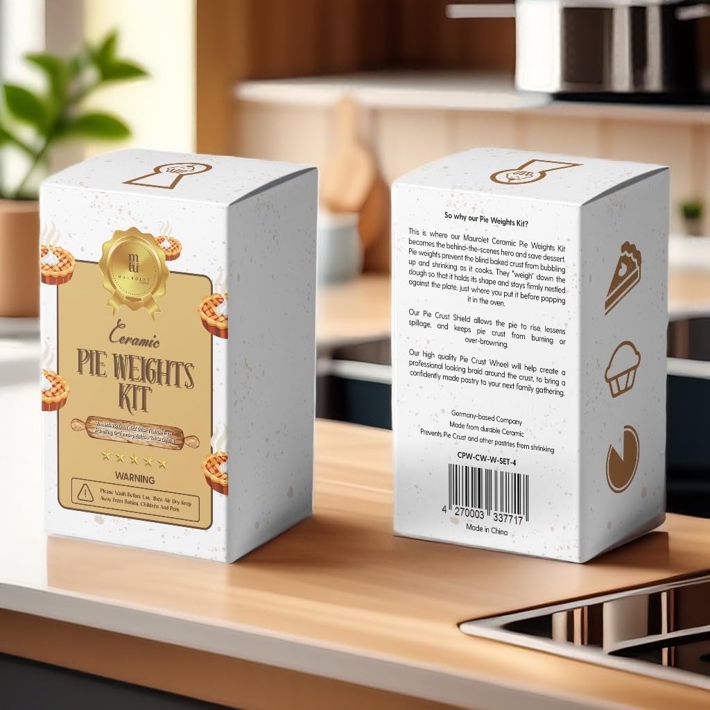 2.2 LB Pie Weights with Pie Crust Shield and Pie Crust Cutter – All In One Baking Supplies Kit with Ceramic Beads – Durable Food-Grade Baking Tools Ideal for Pies, Tarts, Cakes, White