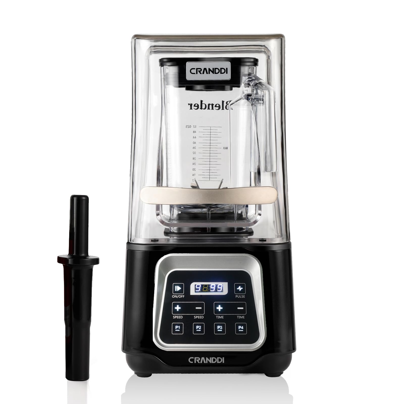 CRANDDI Smart Blender цифровий сенсорний екран зі знімною кришкою, тихий блендер потужністю 2200 Вт із захистом від вологи, комерційний блендер об'ємом 52 унції з 4 програмами для соків, смузі, заморожених напоїв тощо, K80TS, чорний