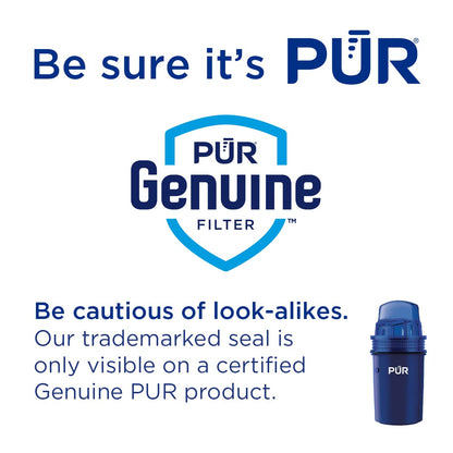 PUR 7-Cup Pitcher Water Filter with 1 Genuine PUR Filter- Small Capacity, 2-in-1 Powerful, Faster Filtration, Lasts 2 Months or 40 Gallons, Dishwasher Safe, White/Blue (PPT700W)