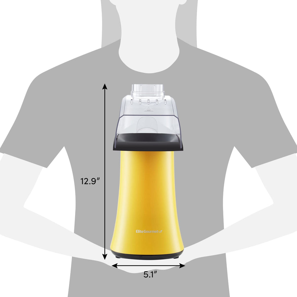 Elite Gourmet Fast Hot Air Popcorn Popper, 1300 W elektryczny popcorn Maker z miarką i tacką do topienia masła, bezolejowy, idealny na domowe przyjęcia dla dzieci, bezpieczeństwo zatwierdzone przez ETL, 4 kwarty, żółty