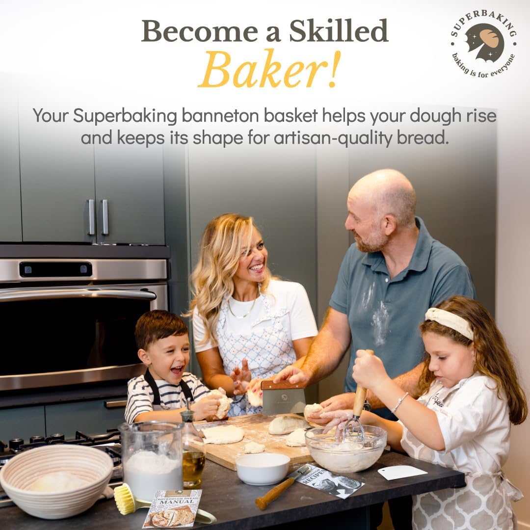 Superbaking Banneton Bread Proofing Basket, Sourdough Bread Baking Supplies, Round 9 Inch Sourdough Starter Kit, Proofing Basket for Baking, Bread Making Supplies Tools, Banneton Basket Gift Set