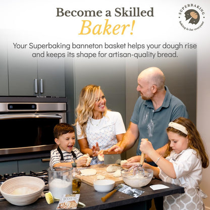 Superbaking Banneton Bread Proofing Basket, Sourdough Bread Baking Supplies, Round 9 Inch Sourdough Starter Kit, Proofing Basket for Baking, Bread Making Supplies Tools, Banneton Basket Gift Set