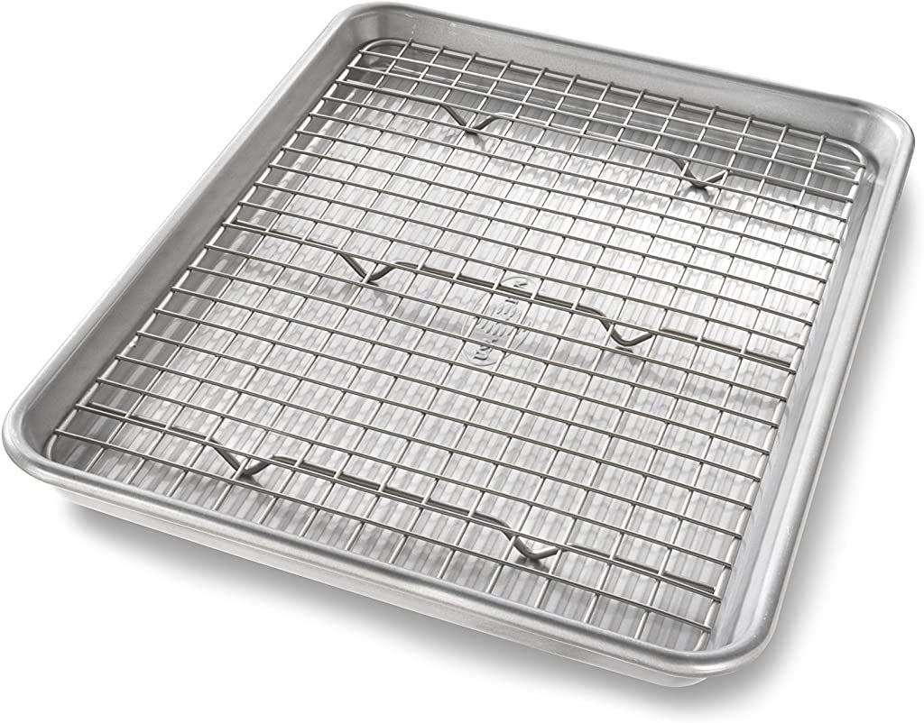 USA Pan Bakeware Half Sheet Baking Pan and Bakeable Nonstick and Cooling Rack Set, Metal