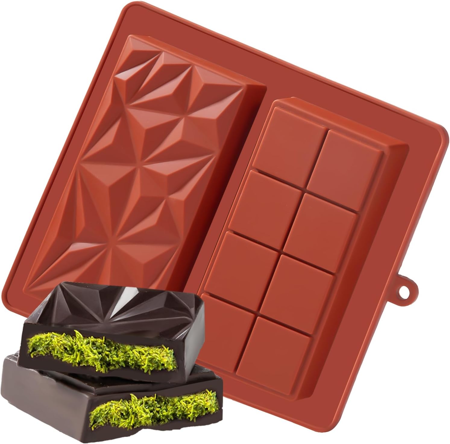 Chocolate Bar Mold Deep Dubai 1 Inch Pistachio Chocolate Bar Silicone Thick Mold for Stuffed Bar, Large Candy Bar Mould for Filling