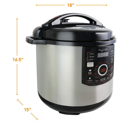 MegaChef 12 Quart Digital Pressure Cooker with 15 Preset Options and Glass Lid, Silver