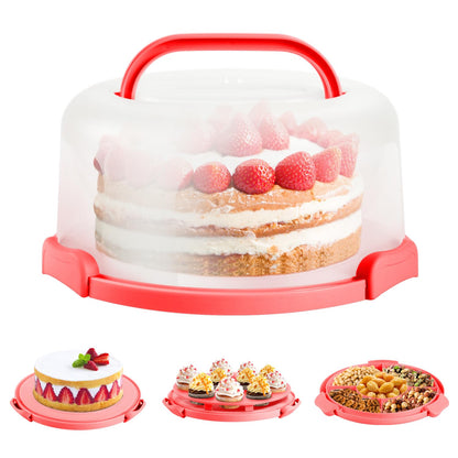 Ohuhu Cake Carrier with Lid and Handle, BPA-Free Cake Containers Cake Holder for 10 inch Cake with 2 Handles Cupcake Carrier - Plastic Cover Two Sided Base for Transport Pies Nuts Fruit Perfect Gifts