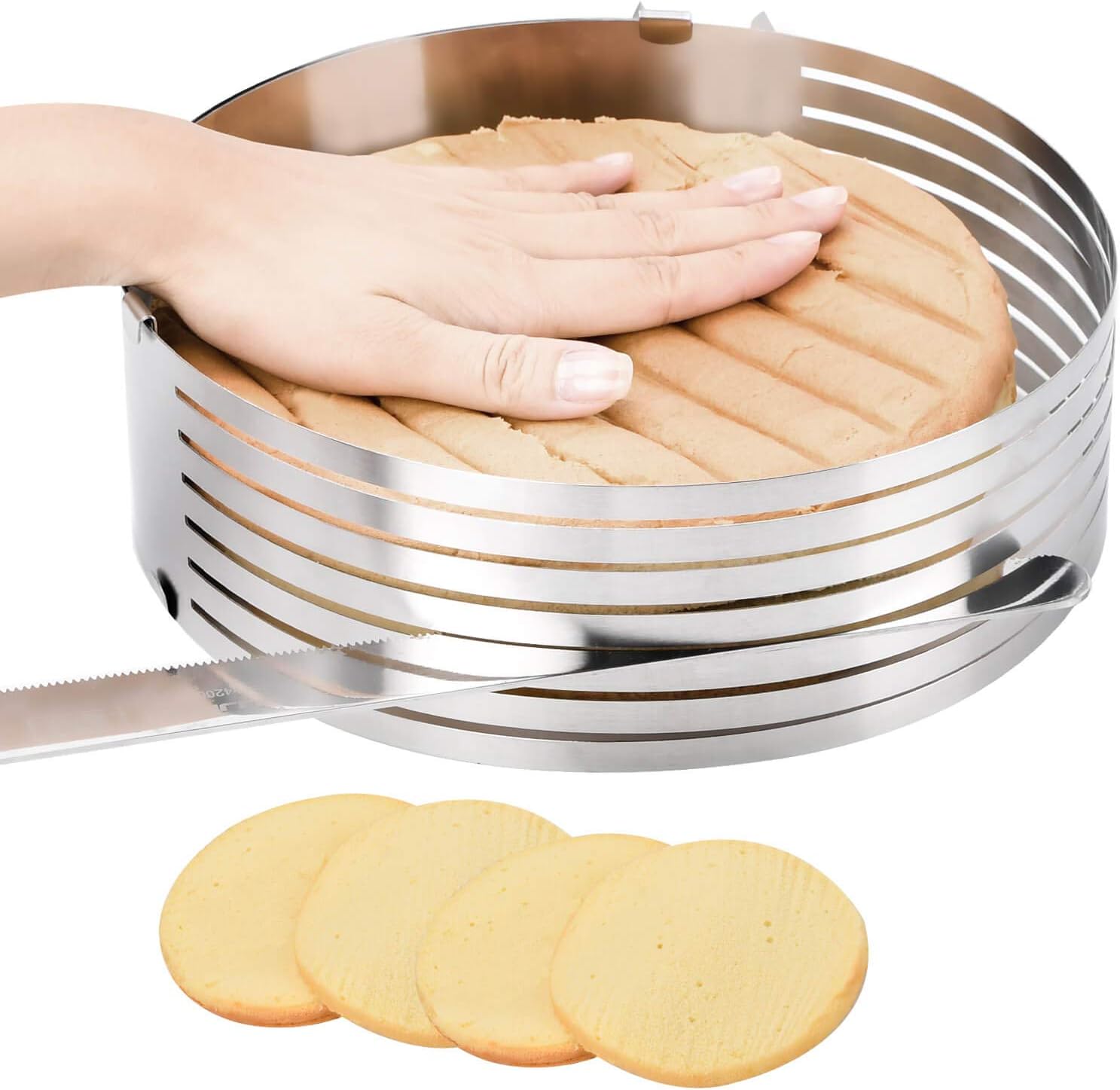 Cake Leveler Slicer, Adjustable Round Cake Rings, Cake cutter, 7 Layer Stainless Steel Cake Slicing Accessories, 9.8-12.2 inch