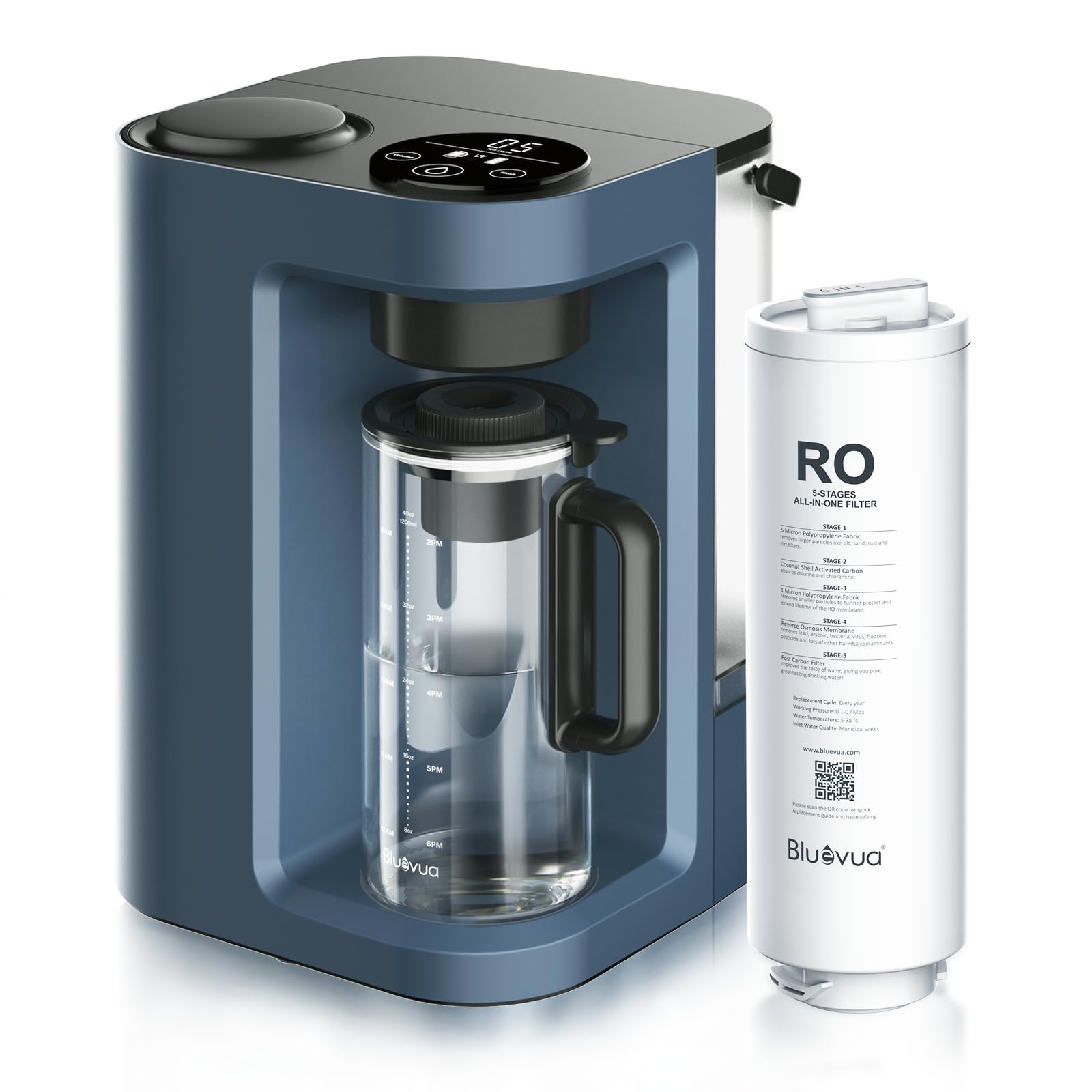 Bluevua RO100ROPOT-Lite(UV) System filtracji wody z odwróconą osmozą, 7-stopniowe oczyszczanie z promieniowaniem UV i remineralizacją, 3:1 Pure to Drain, przenośny oczyszczacz wody (niebieski)