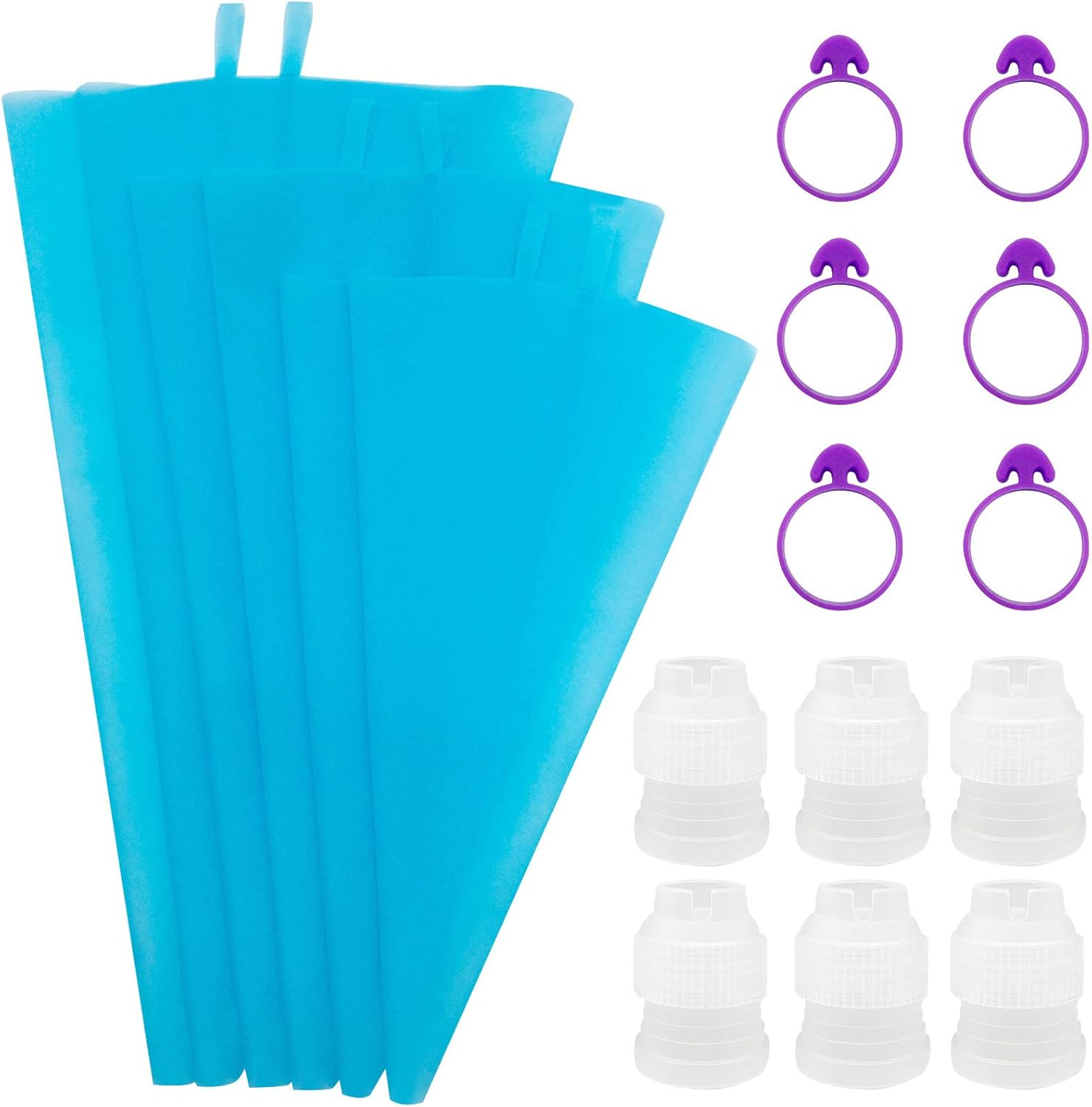 Reusable Piping Bags,6 Silicone Pastry Bags In 3 Size (12"+14"+16"),6 Icing Couplers For Standard Tips,6 Frosting Bag Ties Cake Decorating Supplies For Cupcakes,Cookies,Candy and Cake Decorating