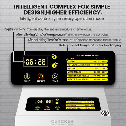Cercker Food-Dehydrator Machine 8 Stainless Steel Trays, 500W Dehydrator for Herbs, Jerky Dehydrator for Meat, 190ºF Mushroom Dehydrator, 24H Timer Fruits Dehydrator, Veggies, Yogurt & Dog Treats