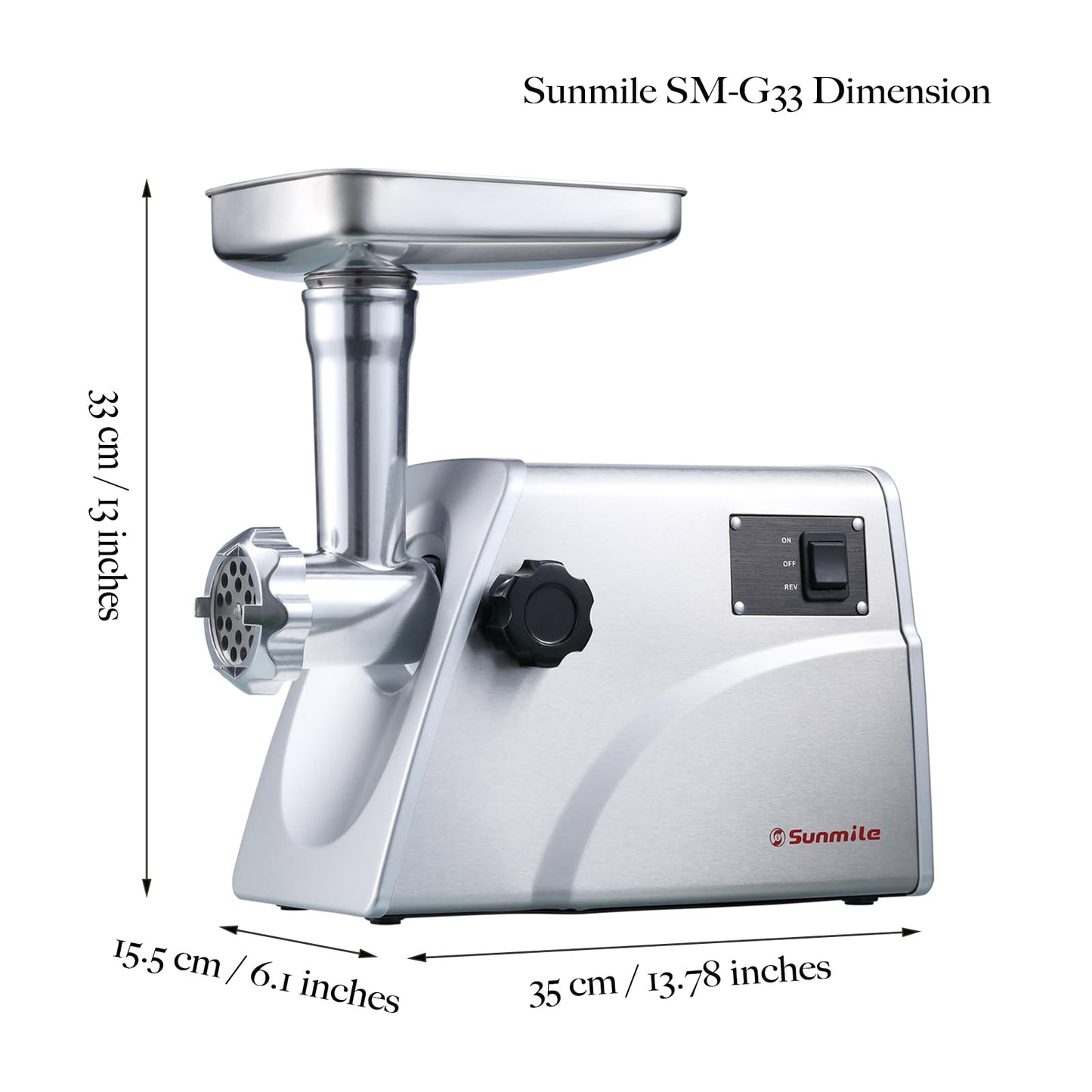 Sunmile SM-G33 Electric Meat Grinder - 1HP 800W Max Power - ETL Stainless Steel Meat Grinder Mincer Sausage Stuffer, Stainless Steel Blade and Plates and 1 Sausage Maker