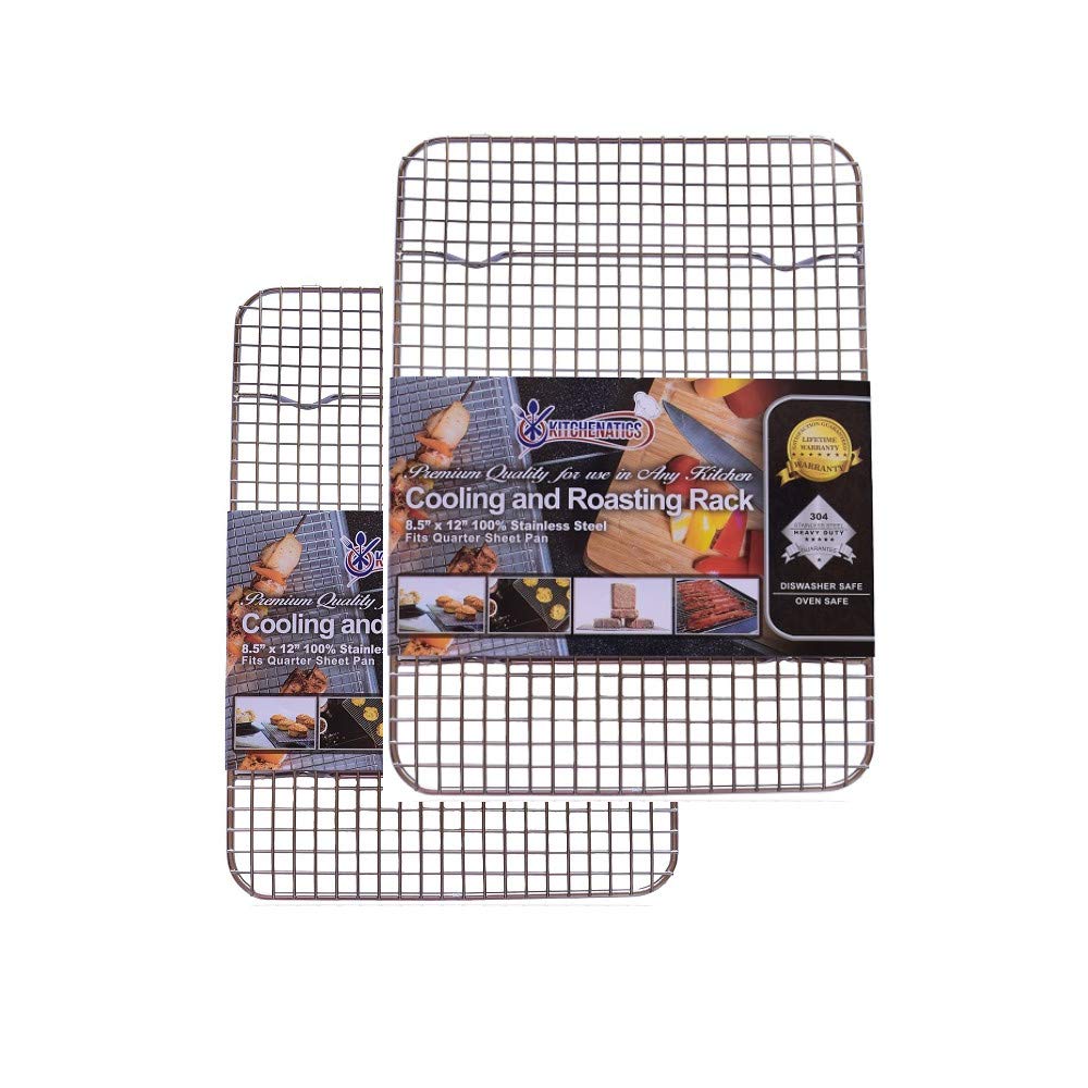 KITCHENATICS Heavy Duty Half Sheet Cooling Racks, Rust Resistant Stainless Steel Baking Racks, Wire Racks Fit Half Sheet Pan, Bacon Grill Rack for Oven, Cookie Cooling Racks 11.8" x 16.9" IN, Set of 2