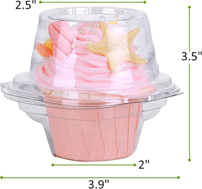 Cupcake Boxes Individual Cupcake Containers, 50 Packs Regular Single Cupcake Holder High Topping for Muffins, Thicker Stackable Plastic Cupcake Carrier for Party (50 pack)