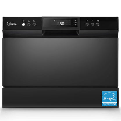 Midea MDC22P1ABB Table-top Countertop, Energy Star Portable Dishwasher, 6 Place Settings & 8 Washing Programs, Speed, Baby-Care, ECO& Glass, Dish Washer for Dorm, RV& Apartment, Black