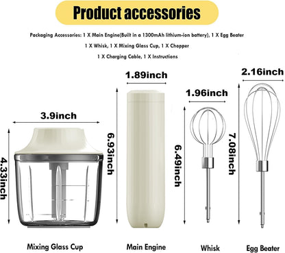 Hand Mixer Electric Handheld, Electirc Whisk, Handheld Mixer Electric, Hand Held Mixers, Cordless Hand Mixer, Mini Mixer, Whisk for Cooking, Rechargeable Handmixer and Whisker, 4-Speed,10Oz