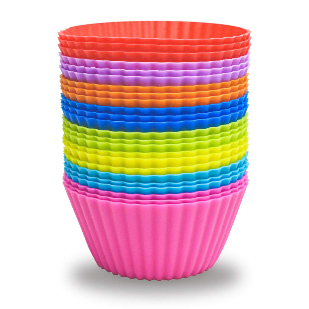 24 Pack Silicone Baking Cups Reusable Muffin Liners Non-Stick Cup Cake Molds Set Cupcake Silicone Liner Standard Size Silicone Cupcake Holder Silicon Cups for Baking Bpa Free (4 Colors)