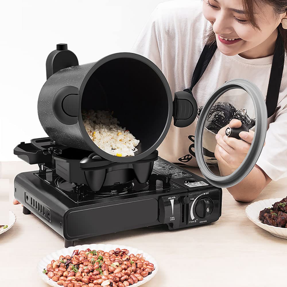 Automatic Cooking Machine 360° Rotatable Stir Fry Machine Multifunctional Stir Fry Pot for Home Outdoor Camping Travel Cooking (BLACK)