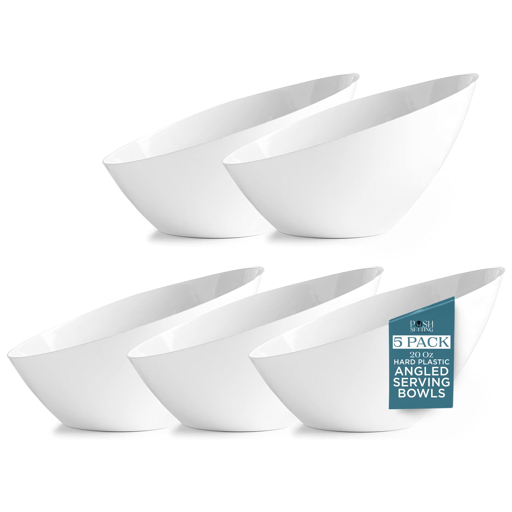 Posh Setting Clear Serving Bowls Small Hard Plastic Candy Bowl for Weddings, Buffet, Offices, Disposable Small Angled Bowls for Party's, Salads, Snacks and Fruit Bowl 5 Pack