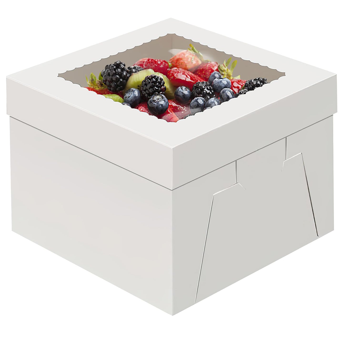 WINKIO 4 Pack Cake Boxes 12 Inch, Disposable Cake Transport Container, White Bakery Boxes with Large Window, for Cookies Pies Cupcakes Pastry (12×12×8 Inches)