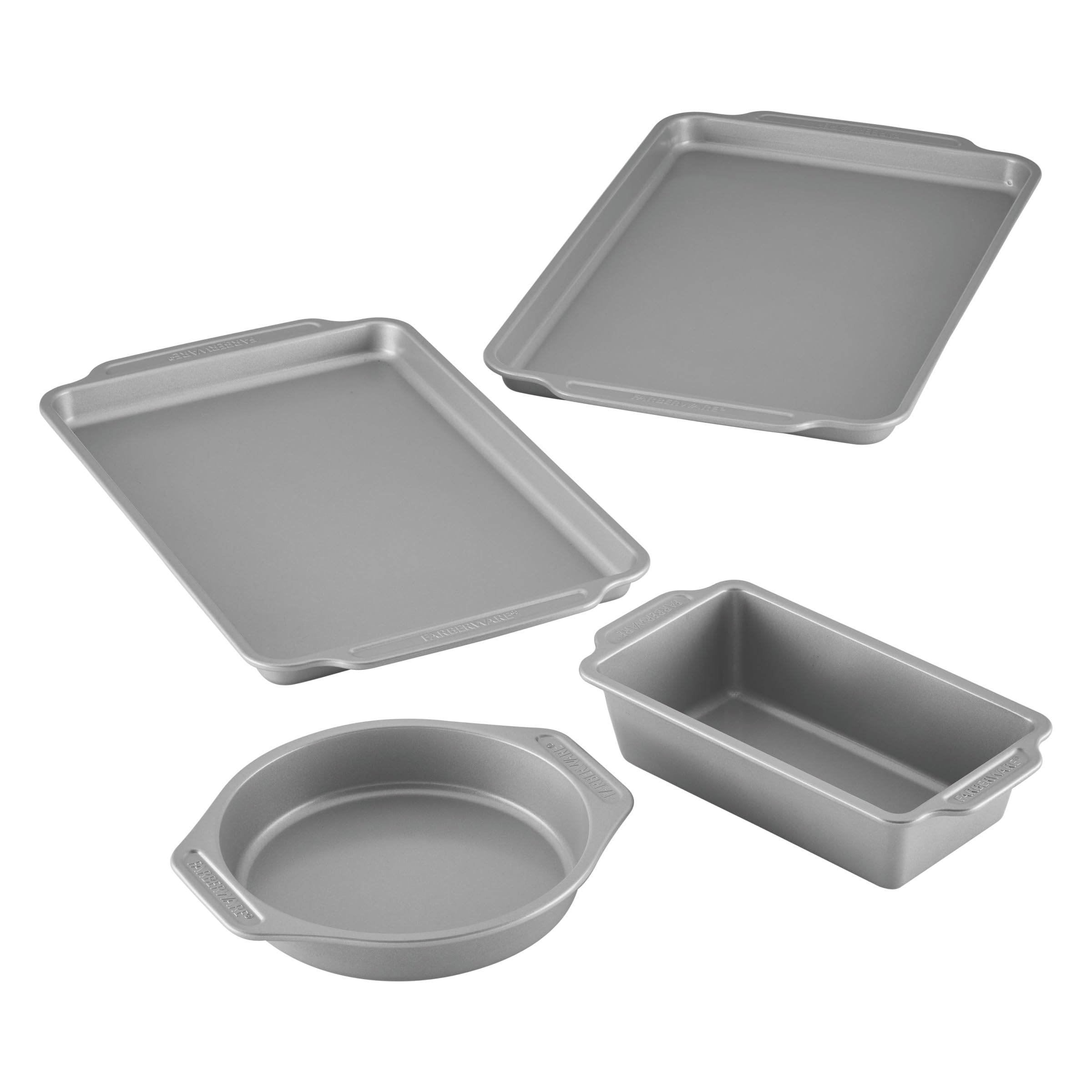 Farberware Nonstick Steel Bakeware Set with Cooling Rack, Baking Pan and Cookie Sheet Set with Nonstick Bread Pan and Cooling Grid, 10-Piece Set, Gray