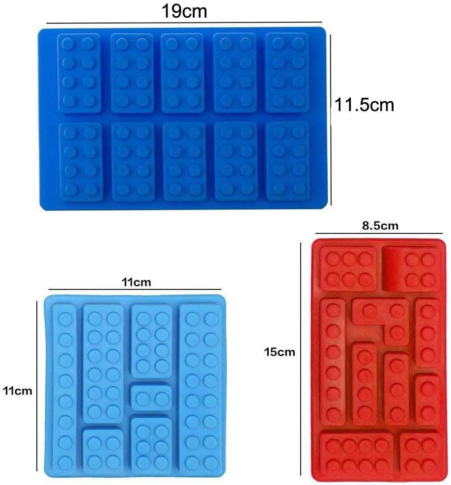 Block Non-Stick Ice Cube Tray Silicone Mold, Candy Moulds, Chocolate Moulds, for Kids Party's & Baking Building Block Themes & Cake Muffin Cupcake Gumdrop Jelly(Set of 3 pcs)