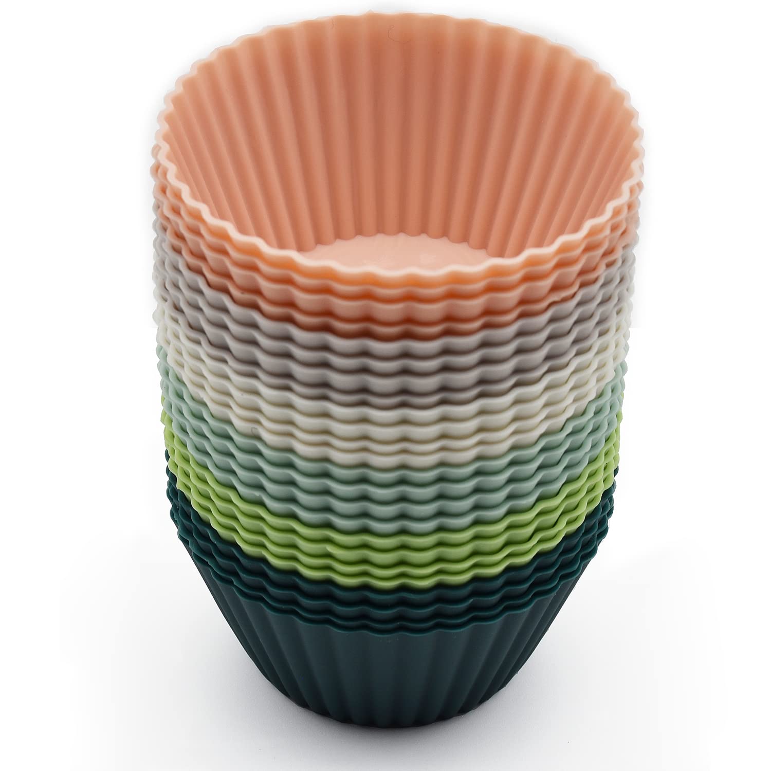Silicone Cupcake Baking Cups 24 Pack, Reusable & Non-stick Muffin Cupcake Liners Holders Set for Party Halloween Christmas, Easy Clean Pastry Muffin Molds（Pack of 24,Multicolor）