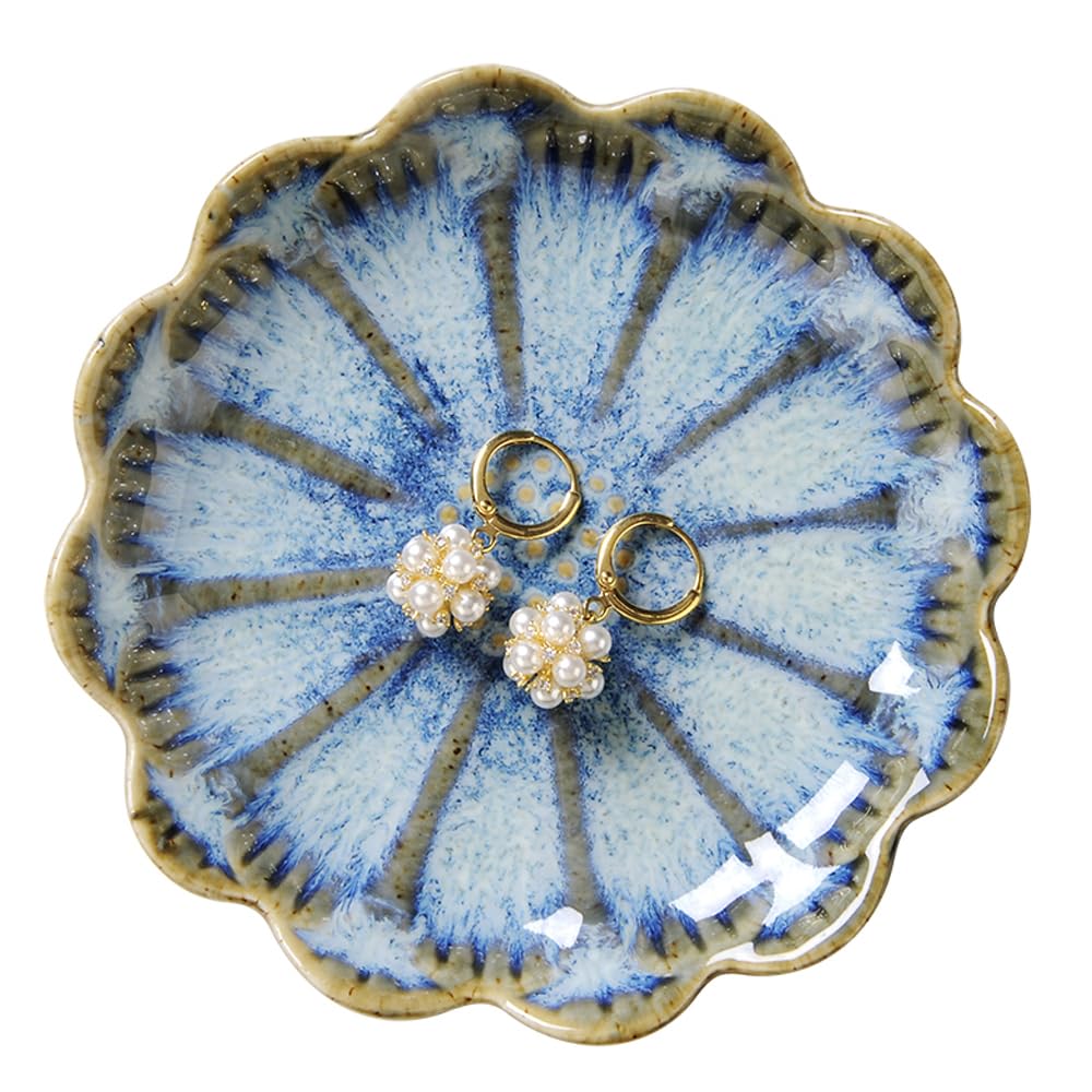 Lotus Leaf Shape Ring Holder Dish, Small Key Bowl, Ceramic Trinket Tray Jewelry Dish Organizing Necklace Earrings for Mom Friend Sister, White. All Jewelries Are NOT Included.