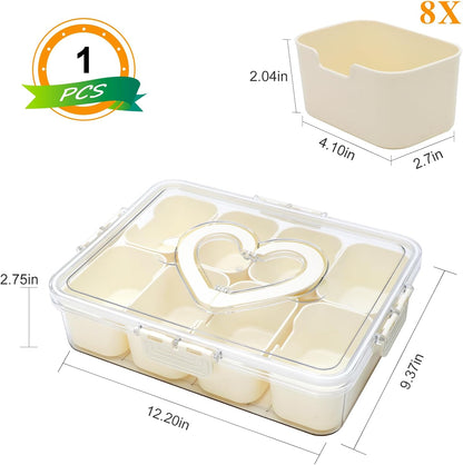 Divided Serving Tray with Lid and Handle,Snackle Box Containers with 8 Compartment,Portable Snack Serving Platters Reusable Storae Organizer for Fruits,Nuts,Candy,Party,Picnic,Veggies