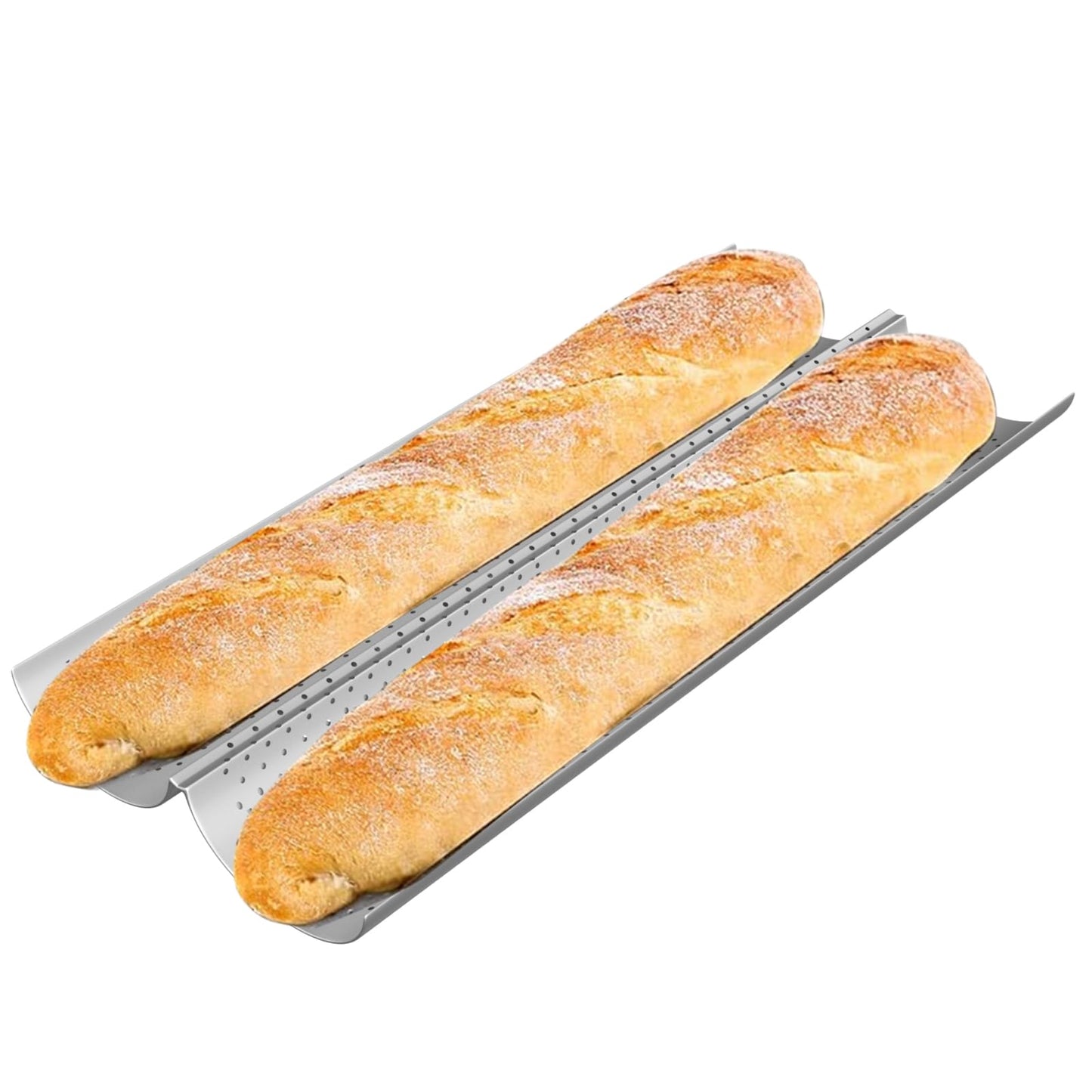 AMAGABELI GARDEN & HOME Baguette Bread Pan 15" x 13" Nonstick Perforated Baguette Tray French Bread Baking 4 Wave Loaf Bake Mold Toast Cooking Baker Molding Gutter Oven Toaster Dishwasher Safe Silver