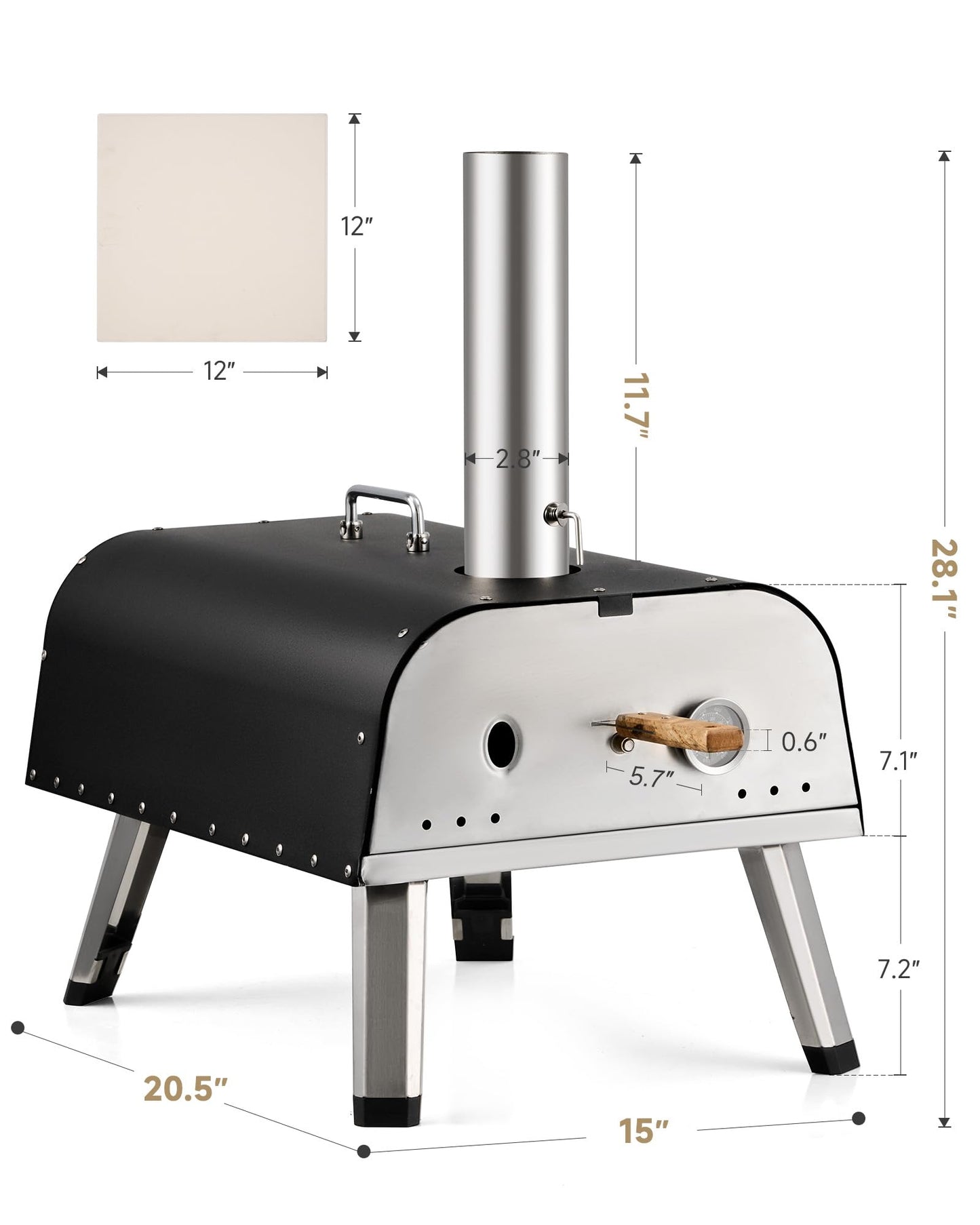 CO-Z Multi-Fuel Outdoor Pizza Oven, Propane and Wood Fired Pizza Oven with 12 Inch Pizza Stone, Gas Burner & Thermometer, Dual Fuel Stainless Steel Pizza Maker for Camping Backyard Party