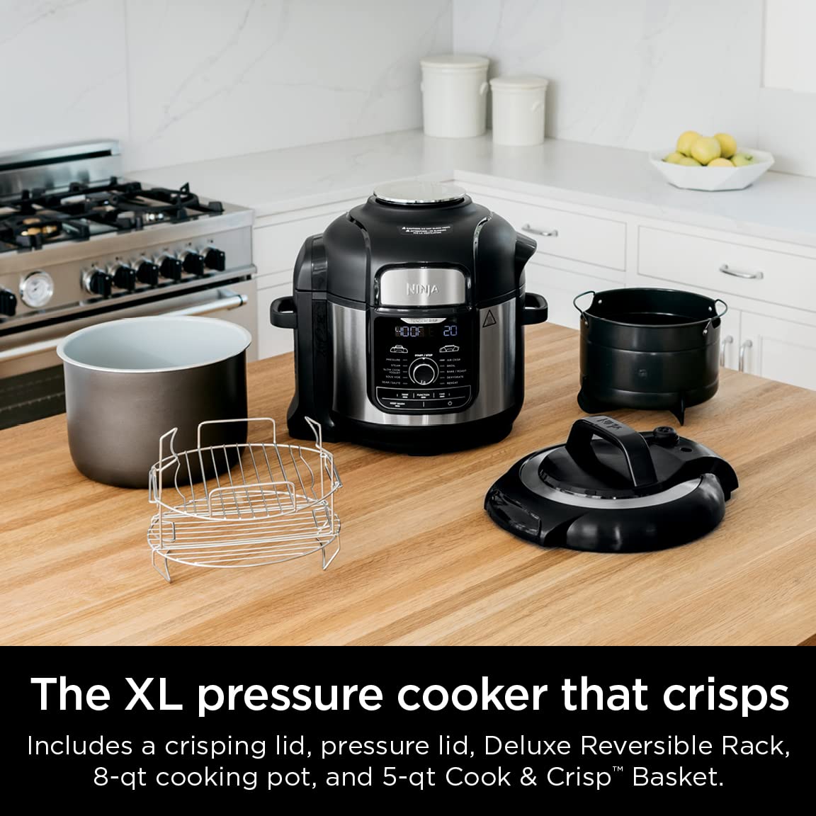 Ninja FD401 LP3 Foodi 12-in-1 Deluxe XL 8 qt. Pressure Cooker & Air Fryer that Steams, Slow Cooks, Sears, Sautés, Dehydrates & More, with 5 qt. Crisper Basket, Reversible Rack & Recipe Book, Silver