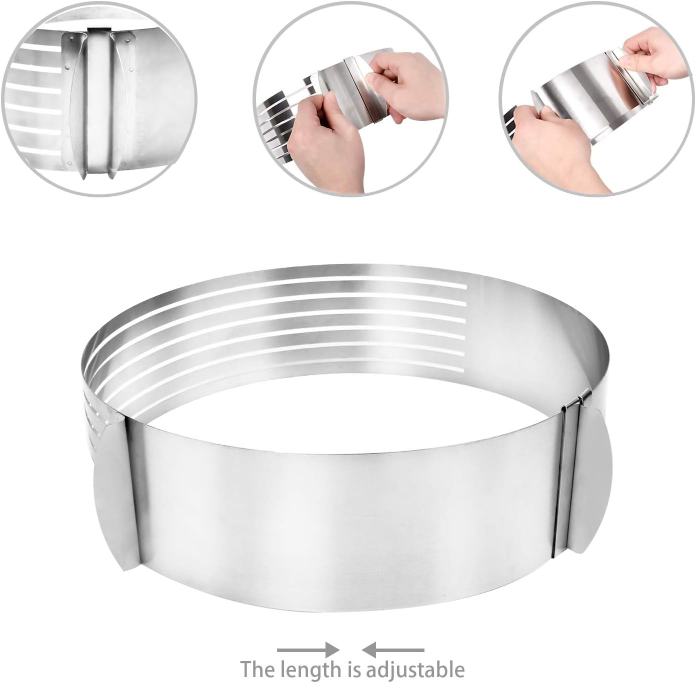 Cake Leveler Slicer, Adjustable Round Cake Rings, Cake cutter, 7 Layer Stainless Steel Cake Slicing Accessories, 9.8-12.2 inch