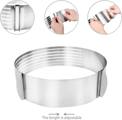 Cake Leveler Slicer, Adjustable Round Cake Rings, Cake cutter, 7 Layer Stainless Steel Cake Slicing Accessories, 9.8-12.2 inch