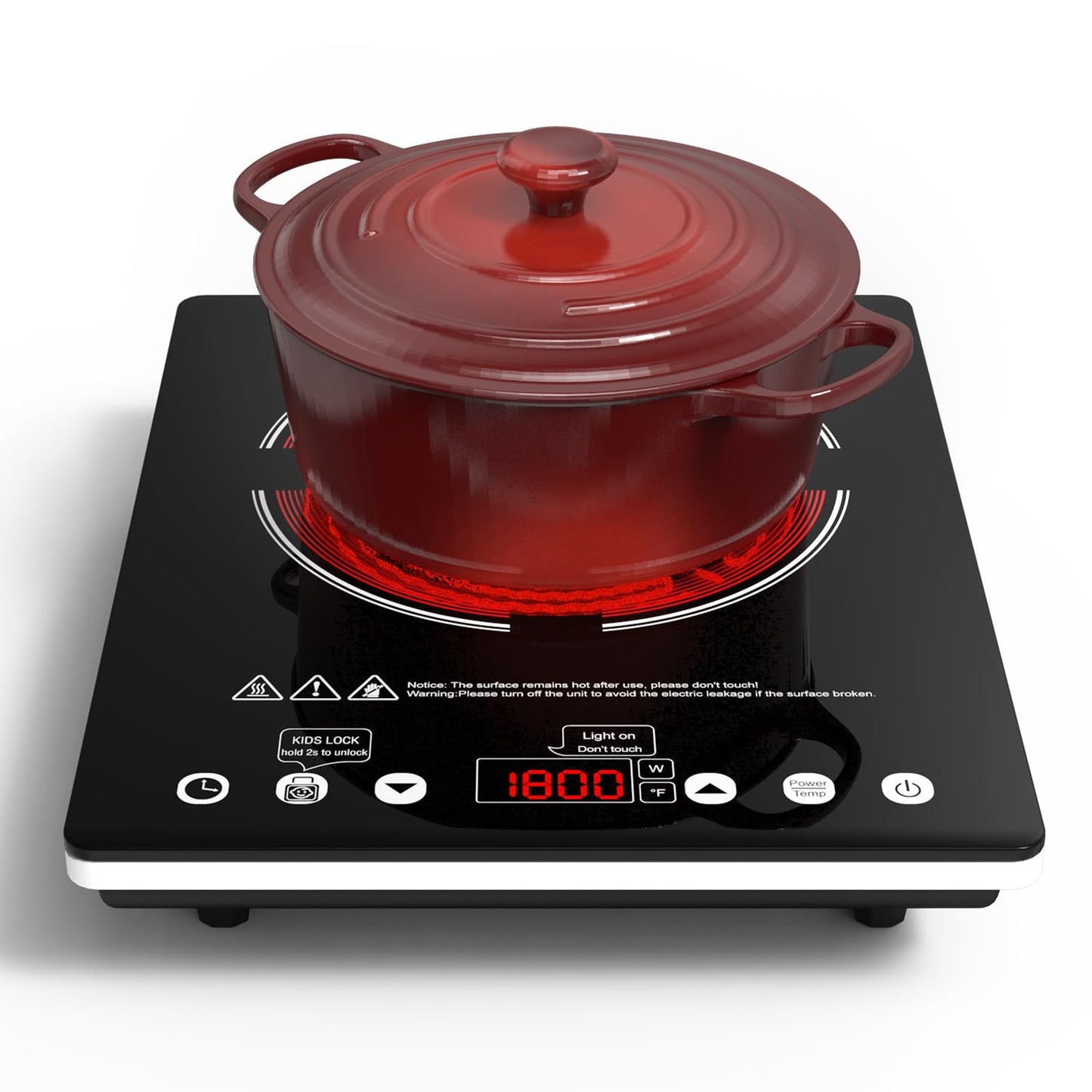 Nafewin Single Burner Electric Cooktop 1800W - 110V Electric Stove Top Burner Portable Stove with Touch Control 9 Power Level - Induction Cooktop with Child Safety Lock Timer for Home Camping