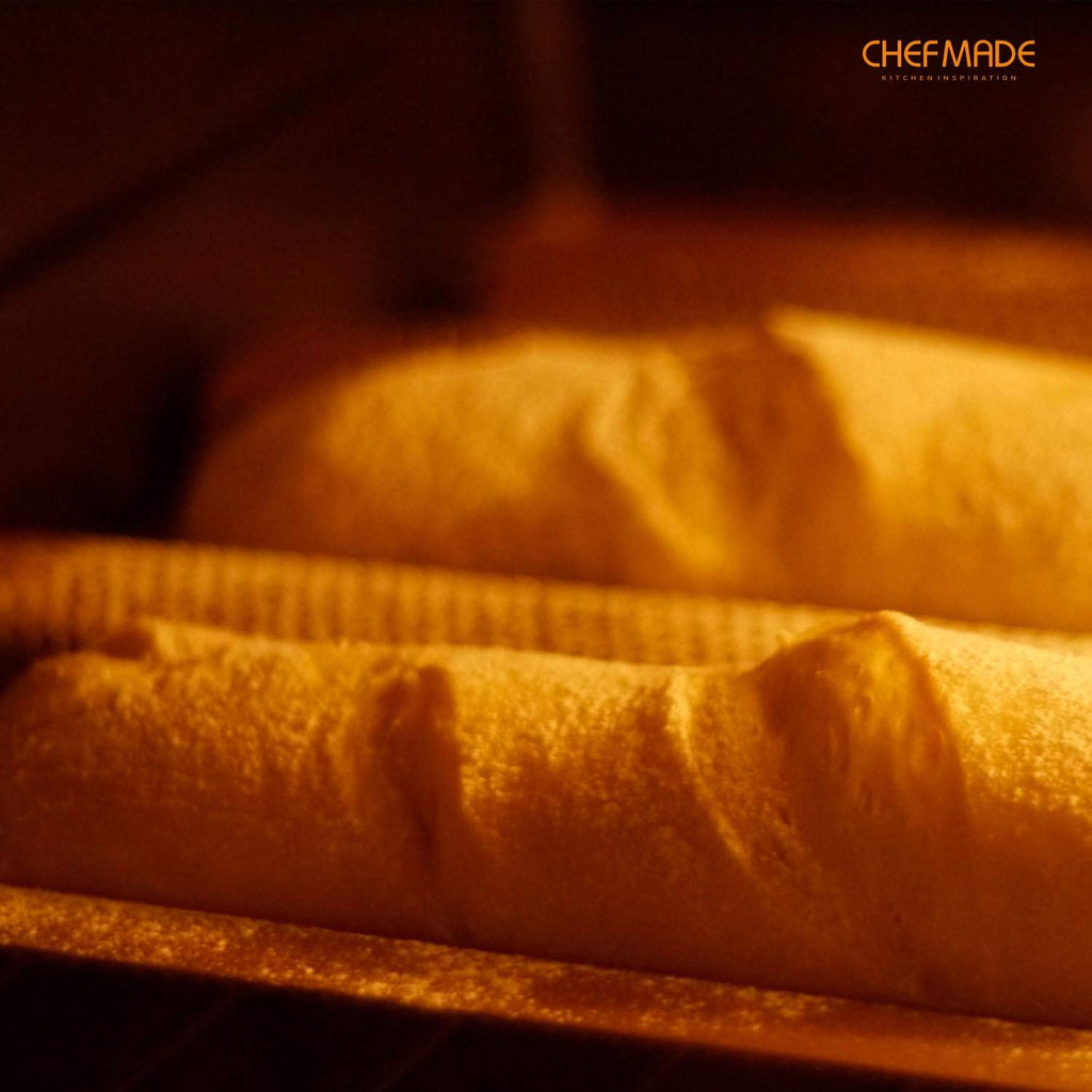 CHEFMADE Perforated Baguette Pan, 15-Inch 3 Wave Loaves Non-Stick Ultra-Ventilate French Bread Pan 2-Inch Channel for Oven Baking 15.2" x 9.6" (Champagne Gold)