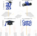 24Pcs Graduation Cupcake Toppers, Graduation Cupcake Picks for Cupcake Food Decorations - Class of 2025 Cupcake Toppers Supplies (Blue)