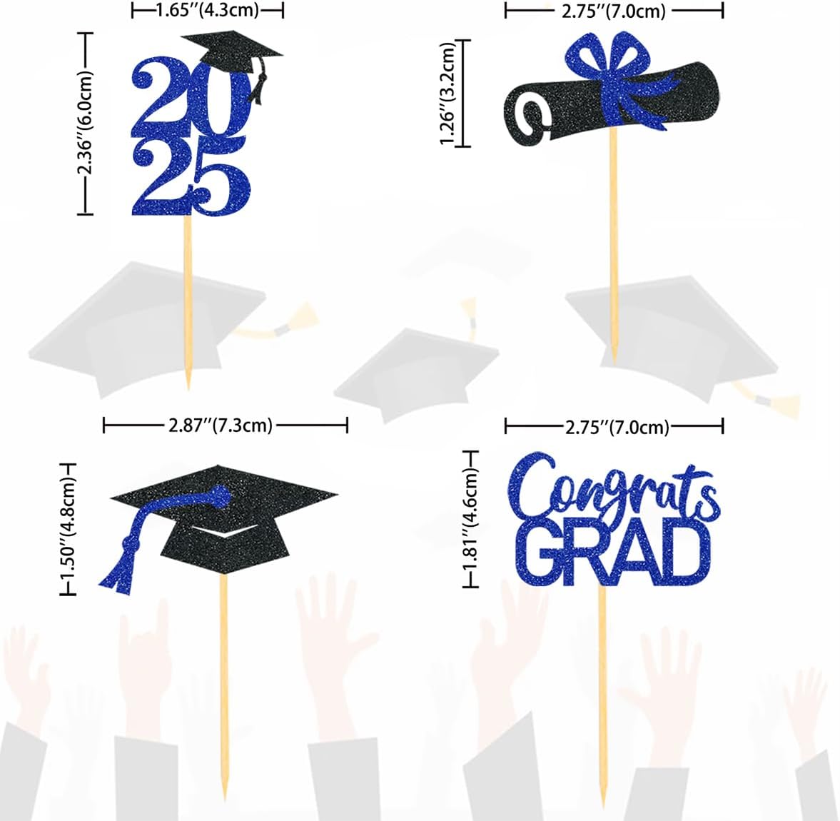 24Pcs Graduation Cupcake Toppers, Graduation Cupcake Picks for Cupcake Food Decorations - Class of 2025 Cupcake Toppers Supplies (Blue)