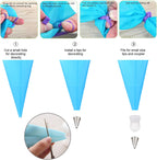 Reusable Piping Bags and Tips Set - Silicone Pastry Bags 3X (12’’+14’’+16’’) with Icing & Frosting Tips for Cake Decorating, Cupcakes, Cookies, Deviled Eggs, and Baking Accessories, Baking Tools Kit