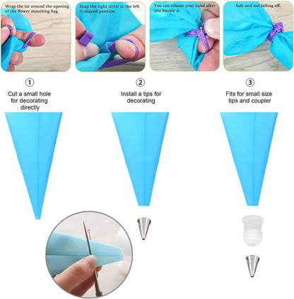 Reusable Piping Bags and Tips Set - Silicone Pastry Bags 3X (12’’+14’’+16’’) with Icing & Frosting Tips for Cake Decorating, Cupcakes, Cookies, Deviled Eggs, and Baking Accessories, Baking Tools Kit
