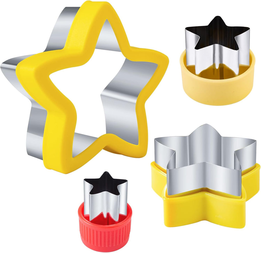 Star Cookie Cutters 4 Pcs, Kimfead Sandwich Cutter for Kids Lunch, Vegetable Fruit Cutters Shapes, Stainless Steel Biscuit Cutters for Children Boys Girls