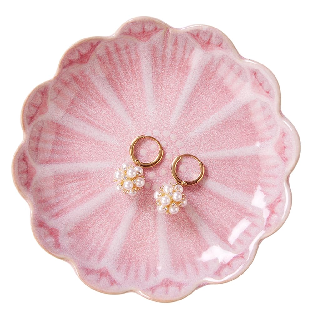 Lotus Leaf Shape Ring Holder Dish, Small Key Bowl, Ceramic Trinket Tray Jewelry Dish Organizing Necklace Earrings for Mom Friend Sister, White. All Jewelries Are NOT Included.