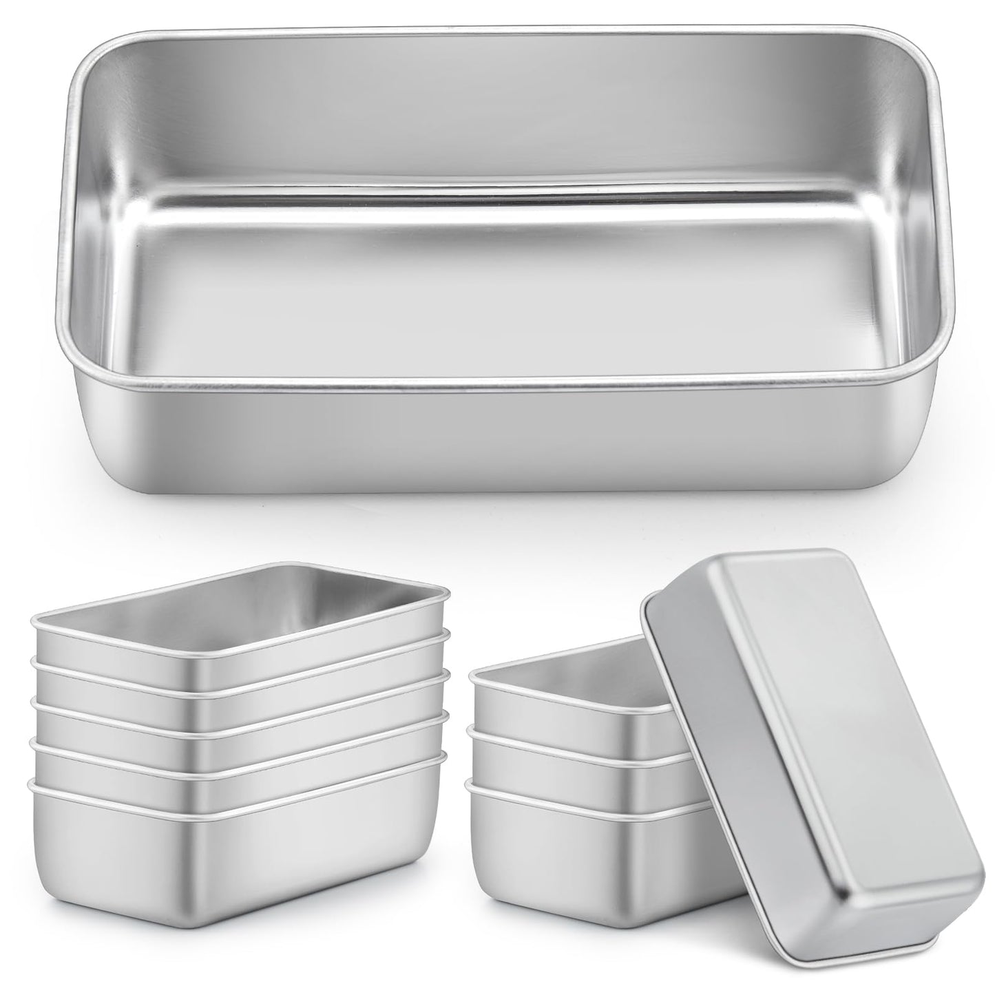 LIANYU 8 Pack 9x5 Loaf Pans for Bread Baking, Stainless Steel Baking Bread Pans, Small Loaf Tins for Homemade Brownies and Pound Cakes, Dishwasher Safe