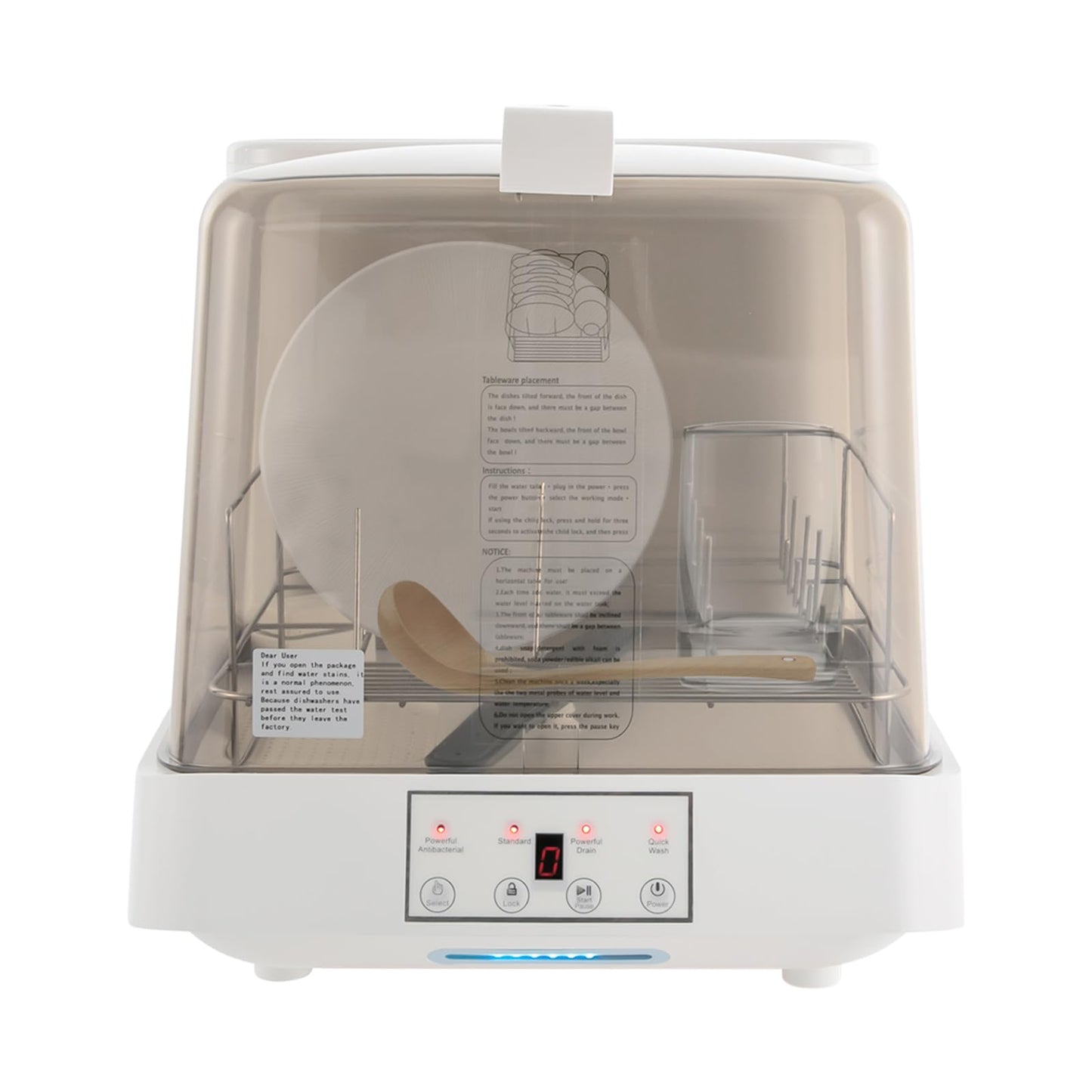 Countertop Dishwasher, Portable Dishwasher w/Multiple Cleaning Modes 360° Spray Automatic Dishwasher w/6L/1.59Gal Tank Mini Dishwasher w/Semi-clear Cover for Apartment RV Dormitory, 800W White+Brown